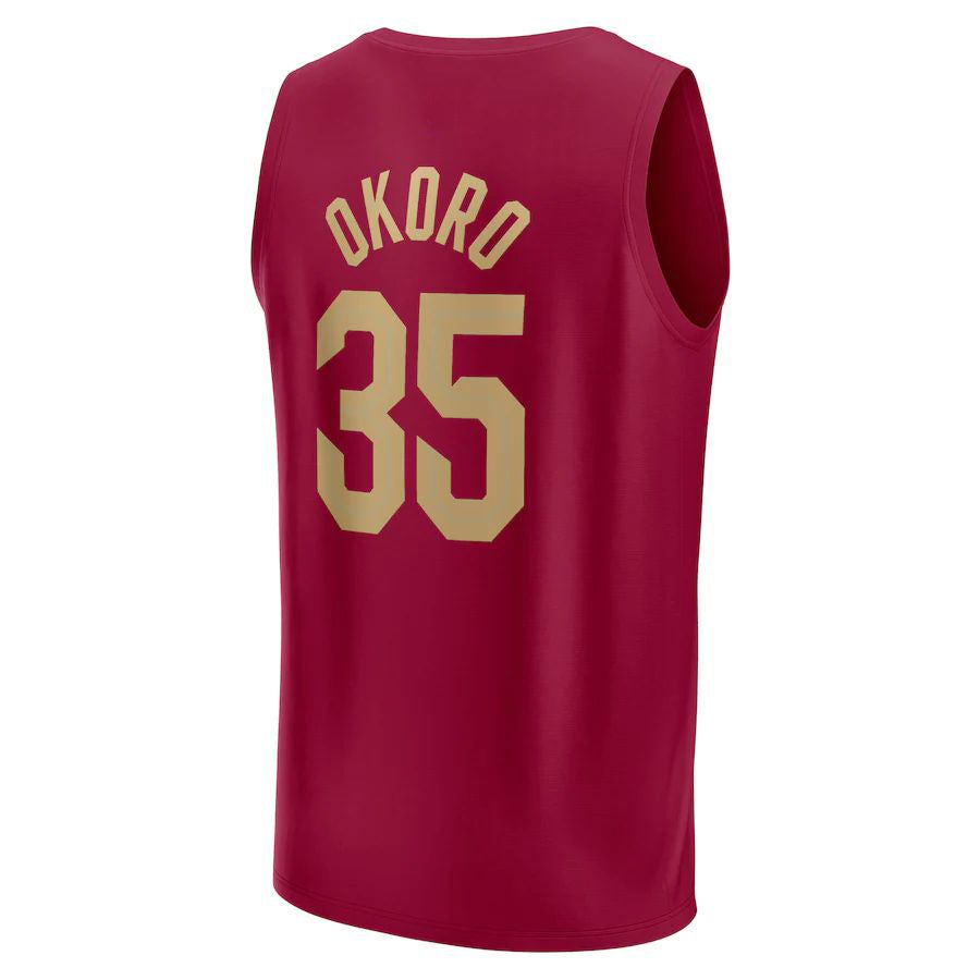 C.Cavaliers #35 Isaac Okoro Fanatics Branded 2022-23 Fast Break Replica Jersey Wine Icon Edition Stitched American Basketball Jersey - Main View