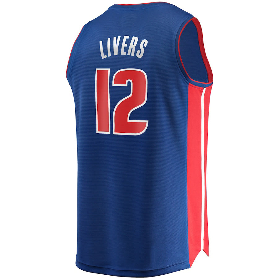 D.Pistons #12 Isaiah Livers Fanatics Branded 2021-22 Fast Break Replica Jersey Icon Edition Blue Stitched American Basketball Jersey - Main View