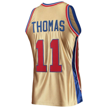 D.Pistons #11 Isaiah Thomas Mitchell & Ness 75th Anniversary 1982-83 Hardwood Classics Swingman Jersey Gold Stitched American Basketball Jersey - Main View