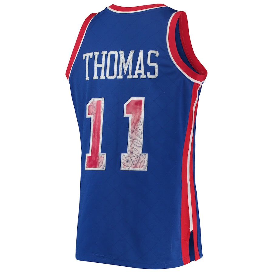 D.Pistons #11 Isaiah Thomas Mitchell & Ness 1996-97 Hardwood Classics 75th Anniversary Diamond Swingman Jersey Blue Stitched American Basketball Jersey - Main View