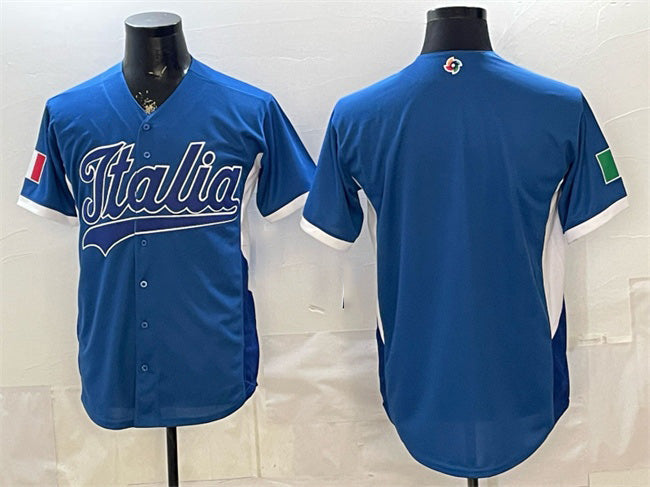 Italy Baseball Blank Blue 2026 World Baseball Classic Home Stadium Stitched Baseball Jersey - Main View