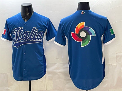 Italy Baseball Blue 2026 World Baseball Classic Big Logo Home Stadium Stitched Baseball Jersey - Main View