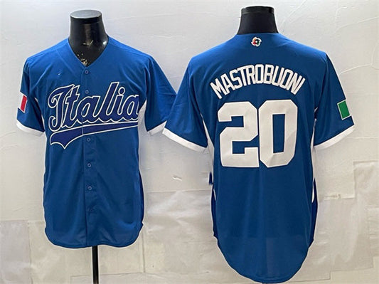 Italy Baseball #20 Miles Mastrobuoni Blue 2026 World Baseball Classic Home Stadium Stitched Baseball Jersey - Main View