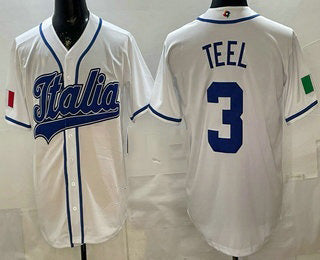 Italy Baseball #3 Kyle Teel White 2026 World Baseball Classic Cool Base Stitched Baseball Jersey - Main View