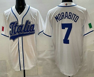 Italy Baseball #7 Nick Morabito White 2026 World Baseball Classic Cool Base Stitched Baseball Jersey - Main View
