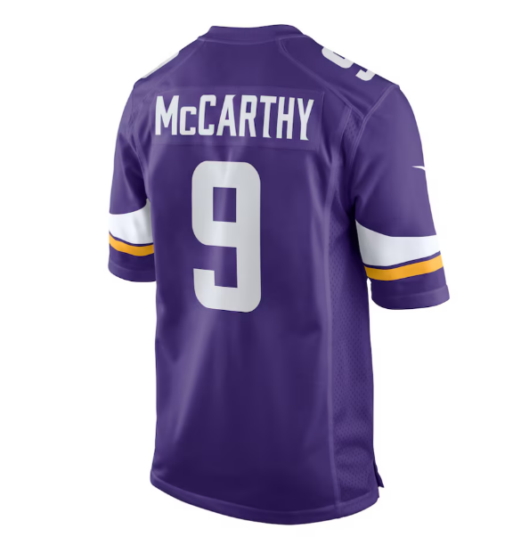 MN.Vikings #9 J.J. McCarthy  2024 Draft First Round Pick Player Game Jersey - Purple American Football Jerseys - Main View