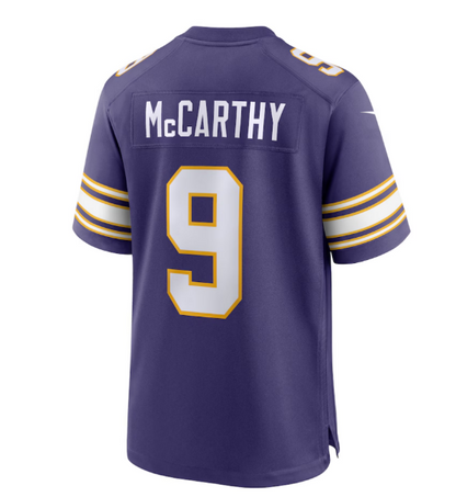 MN.Vikings #9 J.J. McCarthy  2024 Draft First Round Pick Player Game Jersey - Purple American Football Jerseys - Main View