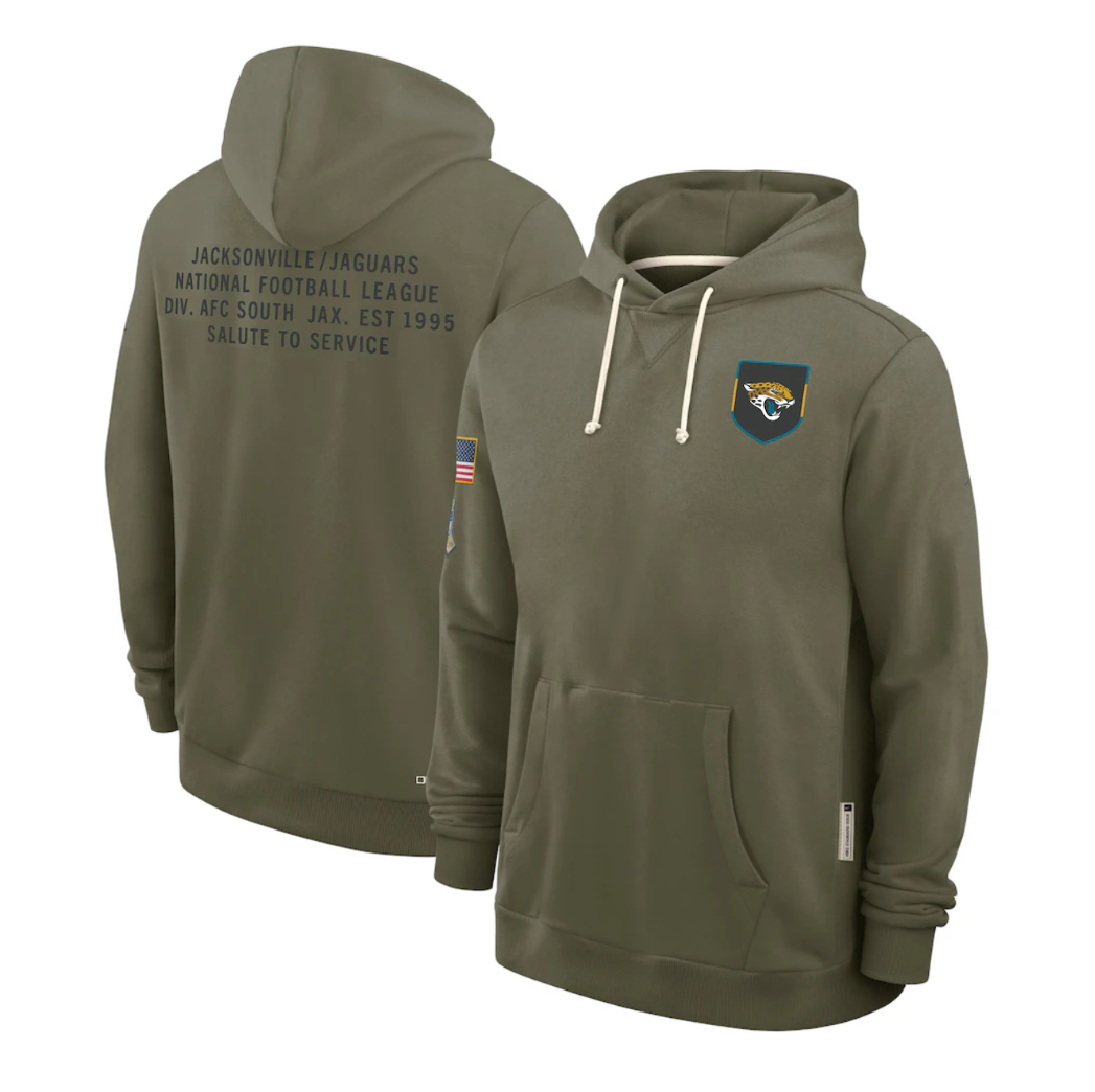 J.Jaguars Olive 2025 Salute to Service Sideline Standard Issue Dri-FIT Hoodie Stitched American Football Jerseys - Main View