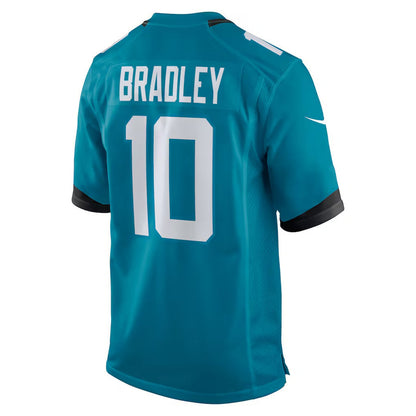 J.Jaguars #10 Carter Bradley Teal Team Game American Football Jersey - Main View