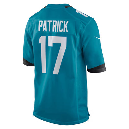 J.Jaguars #17 Tim Patrick Teal Team Game American Football Jersey - Main View