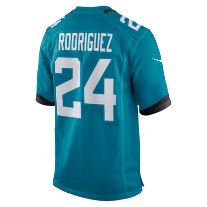 J.Jaguars #24 Chris Rodriguez Teal Team Game American Football Jersey - Main View