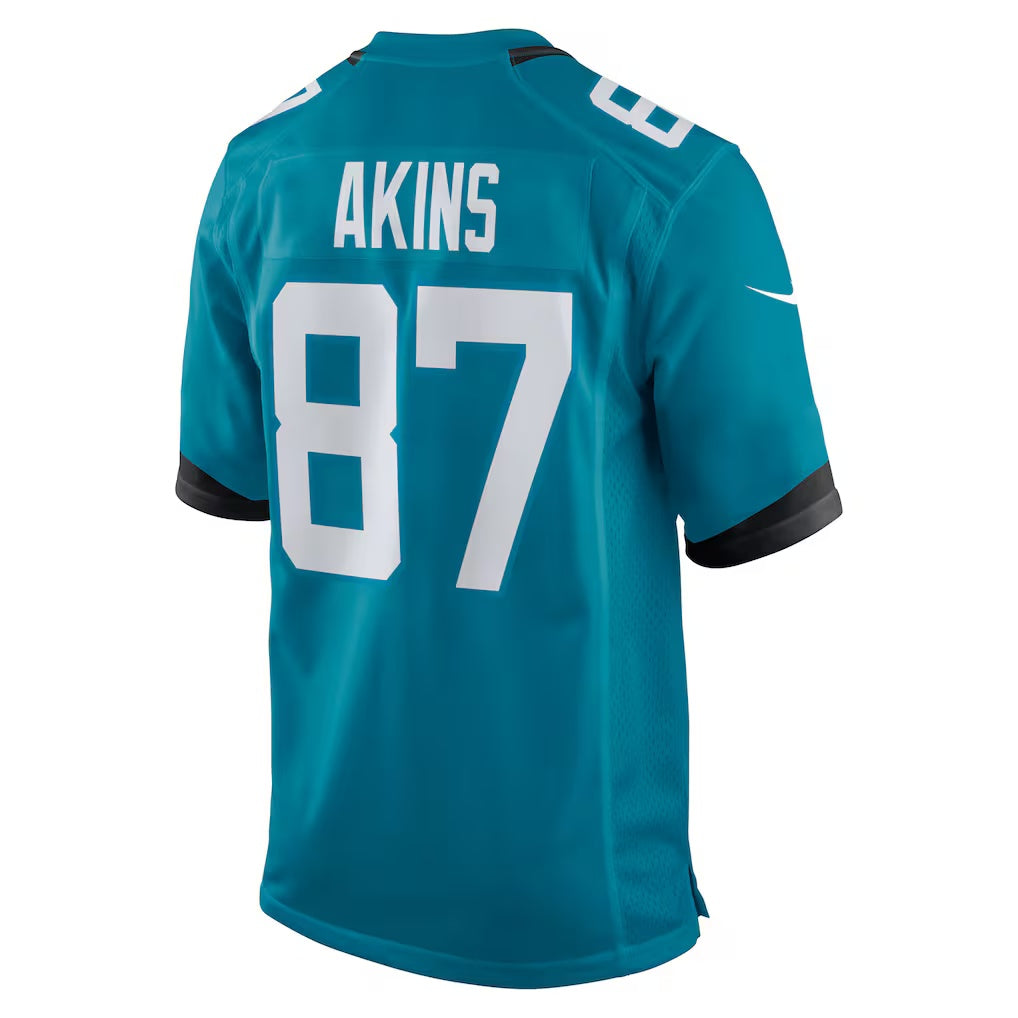 J.Jaguars #87 Jordan Akins Teal Team Game American Football Jersey - Main View