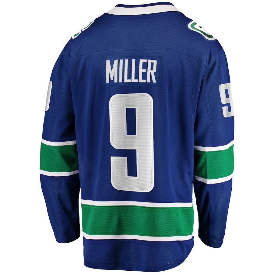 V.Canucks #9 J.T. Miller Fanatics Branded Home Breakaway Player Jersey Blue Stitched American Hockey Jerseys - Main View