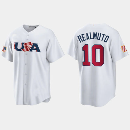 #10 J.T. REALMUTO PHILADELPHIA PHILLIES 2023 WORLD BASEBALL CLASSIC USA REPLICA JERSEY ¨C WHITE Stitches Baseball Jerseys - Main View