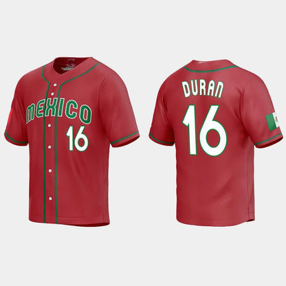 #16 JARREN DURAN MEXICO BASEBALL 2023 WORLD BASEBALL CLASSIC REPLICA JERSEY ¨C RED Stitches Baseball Jerseys - Main View