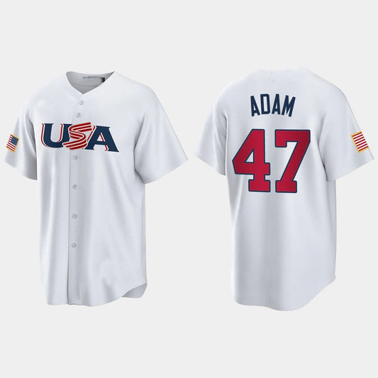 #47 JASON ADAM TAMPA BAY RAYS 2023 WORLD BASEBALL CLASSIC USA REPLICA JERSEY ¨C WHITE Stitches Baseball Jerseys - Main View