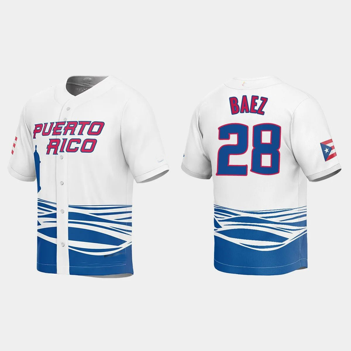 #28 JAVIER BAEZ PUERTO RICO BASEBALL 2023 WORLD BASEBALL CLASSIC JERSEY ¨C WHITE Stitches Baseball Jerseys - Main View