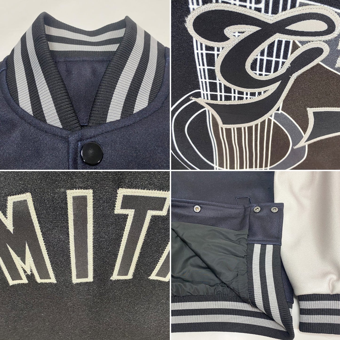 Custom Black Gray Guitar Music Festival 3D Pattern Design Bomber Full-Snap Varsity Letterman Jacket view 4