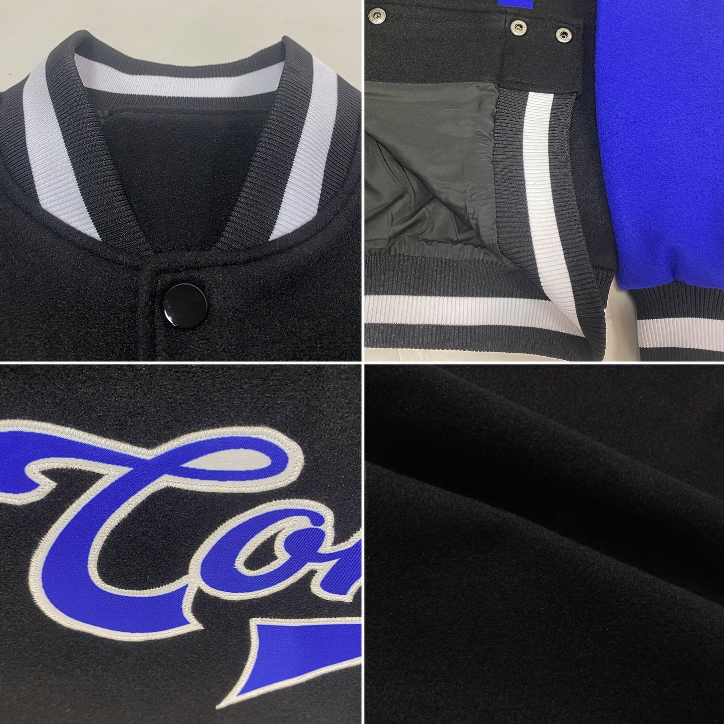 Custom Black Royal-White Bomber Full-Snap Varsity Letterman Two Tone Jacket view 4