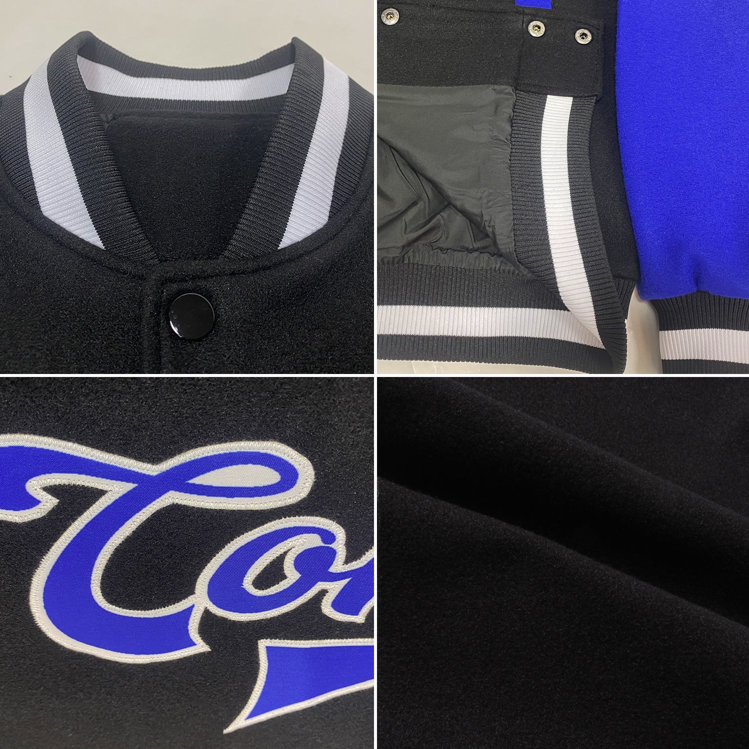 Custom Black Royal-White Bomber Full-Snap Varsity Letterman Two Tone Jacket view 4