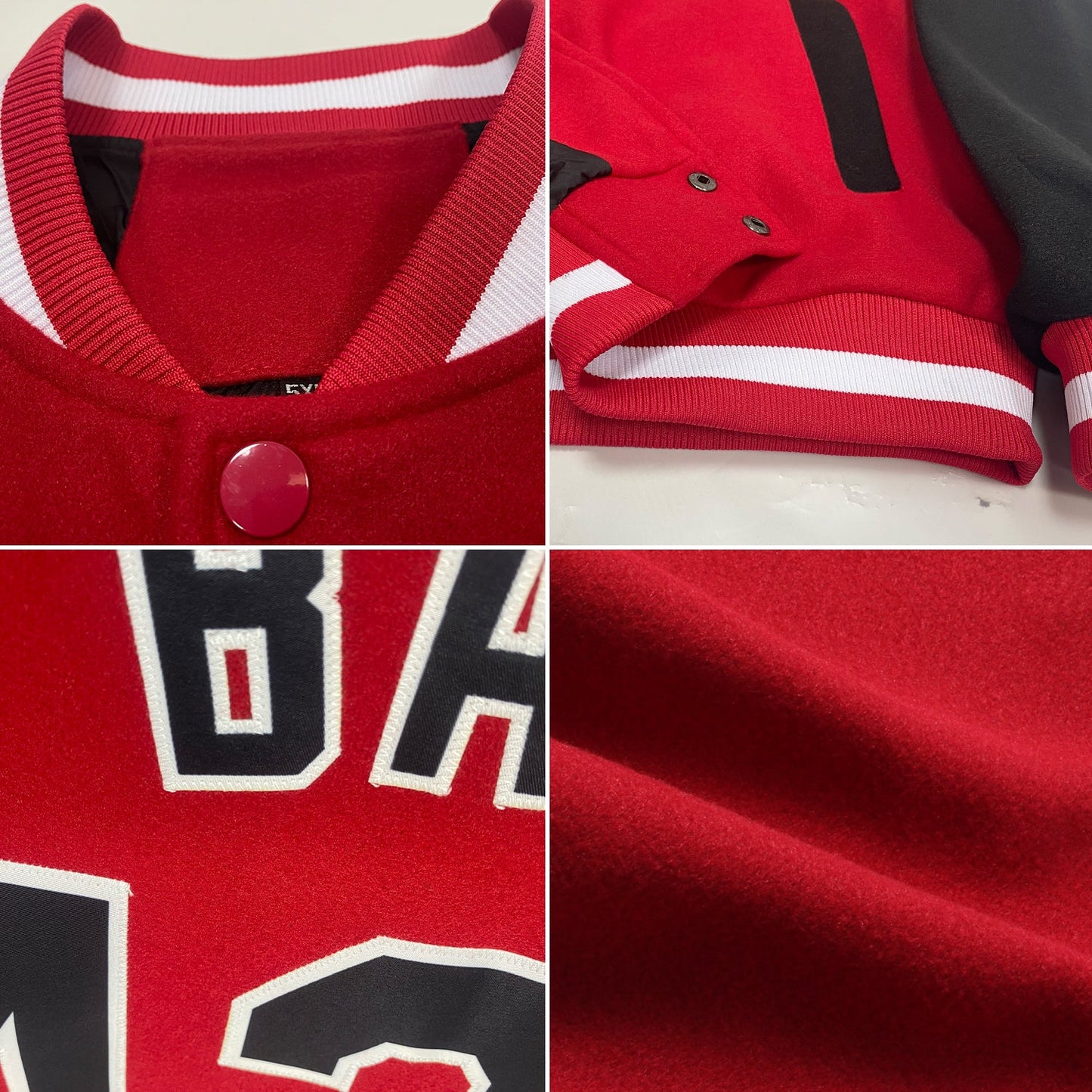 Custom Red Black-White Bomber Full-Snap Varsity Letterman Two Tone Jacket view 4