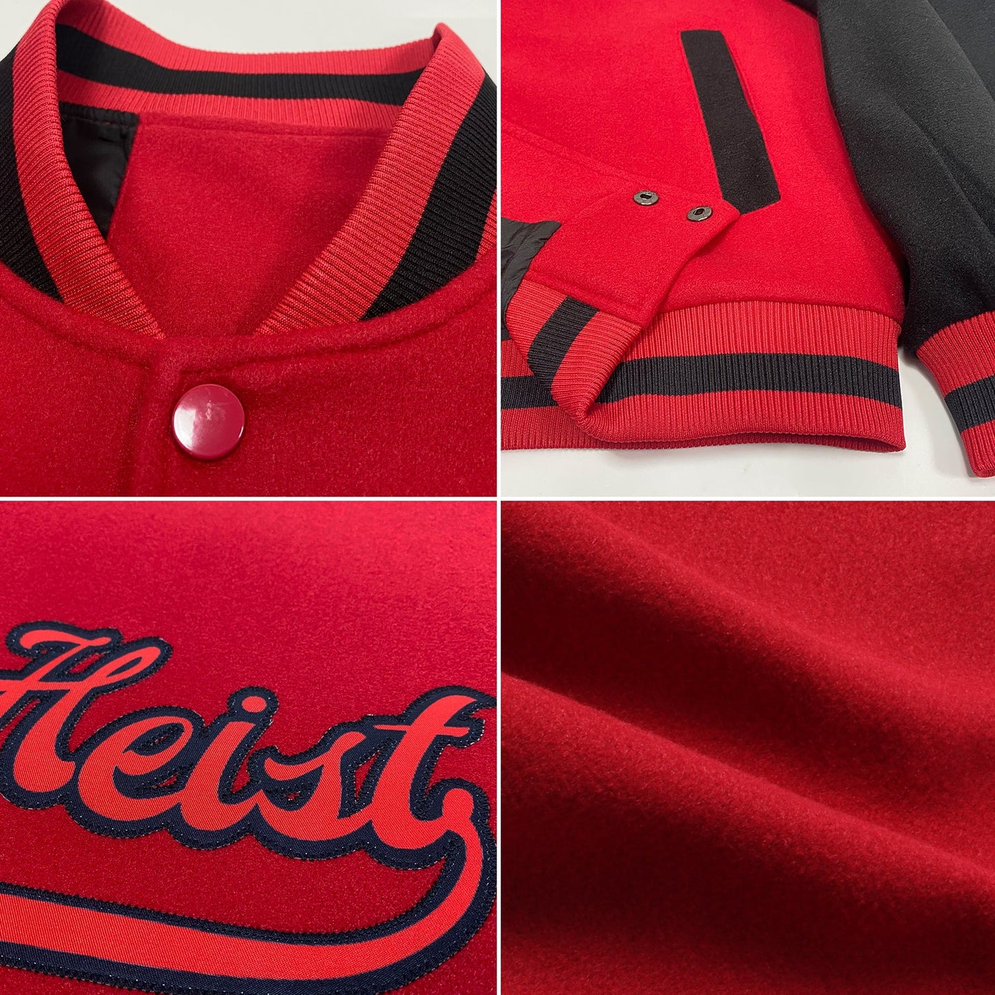 Custom Red Red-Black Bomber Full-Snap Varsity Letterman Two Tone Jacket view 4