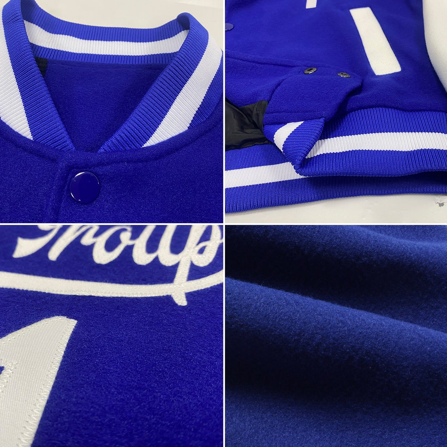 Custom Royal White Bomber Full-Snap Varsity Letterman Two Tone Jacket view 4