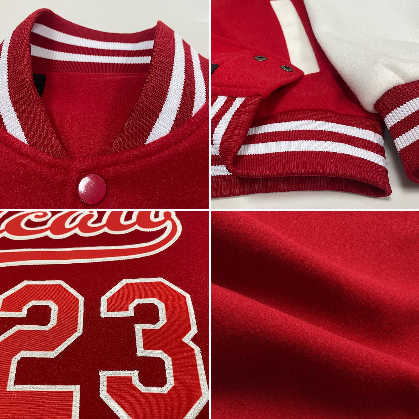 Custom Red White Bomber Full-Snap Varsity Letterman Two Tone Jacket view 4