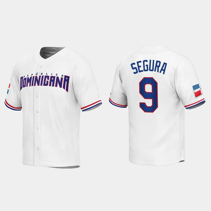 #9 JEAN SEGURA DOMINICAN REPUBLIC BASEBALL 2023 WORLD BASEBALL CLASSIC REPLICA JERSEY ¨C WHITE  Stitches Baseball Jerseys - Main View