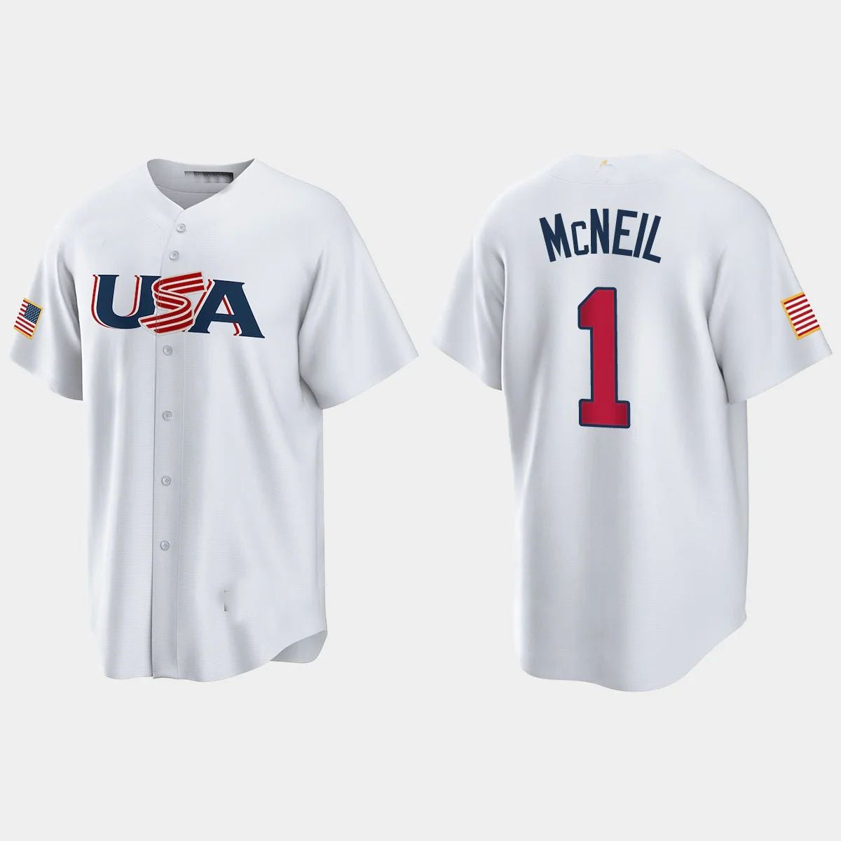 #1 JEFF MCNEIL NEW YORK METS 2023 WORLD BASEBALL CLASSIC USA REPLICA JERSEY ¨C WHITE Stitches Baseball Jerseys - Main View