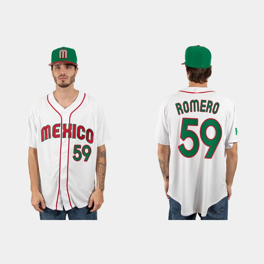 #59 JOJO ROMERO MEXICO BASEBALL 2023 WORLD BASEBALL CLASSIC JERSEY ¨C WHITE Stitches Baseball Jerseys - Main View
