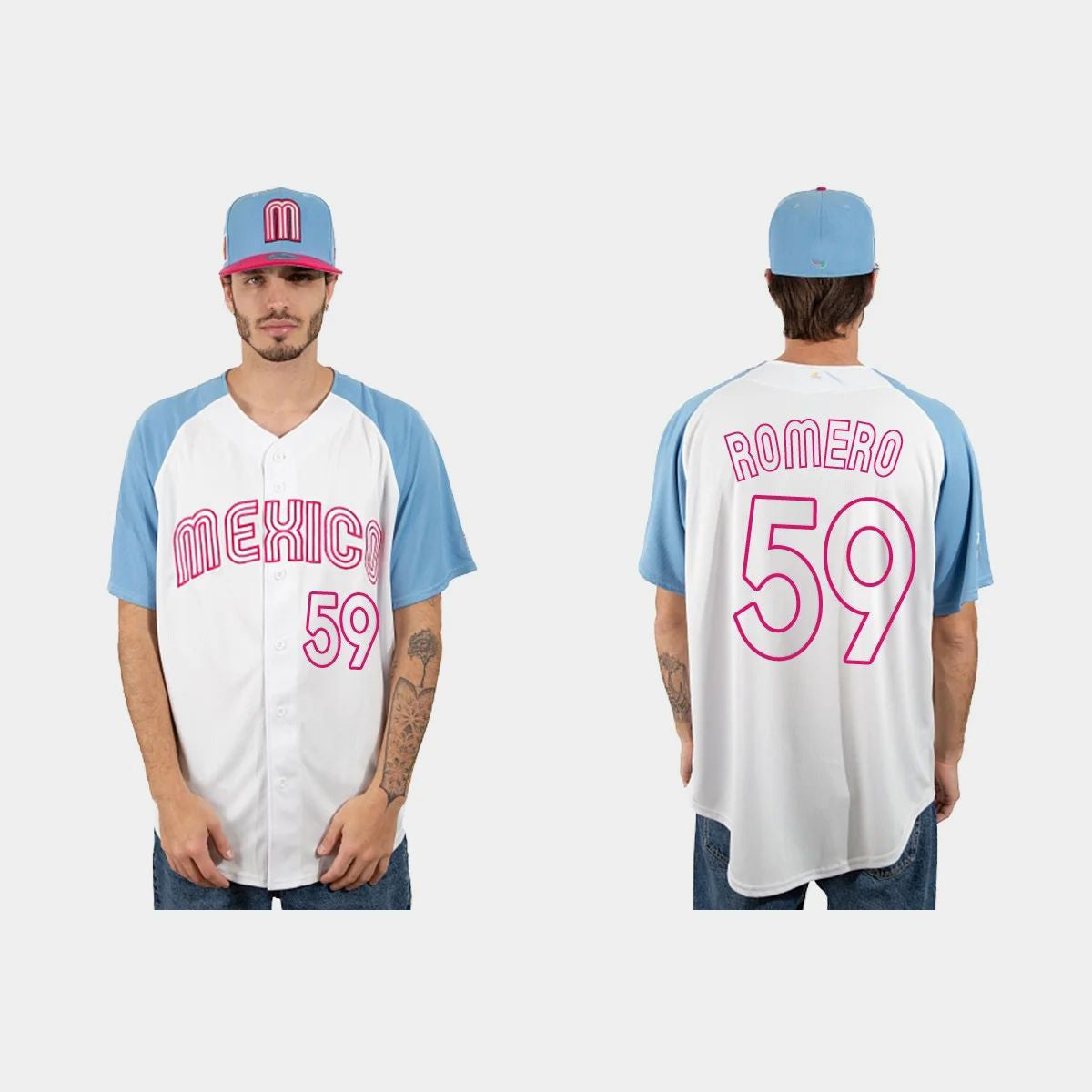 #59 JOJO ROMERO MEXICO BASEBALL 2023 WORLD BASEBALL CLASSIC JERSEY ¨C WHITE BLUE Stitches Baseball Jerseys - Main View