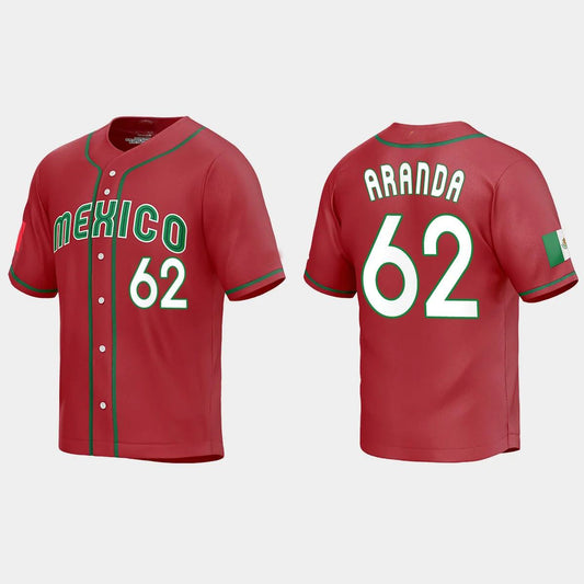 #62 JONATHAN ARANDA MEXICO BASEBALL 2023 WORLD BASEBALL CLASSIC REPLICA JERSEY ¨C RED Stitches Baseball Jerseys - Main View