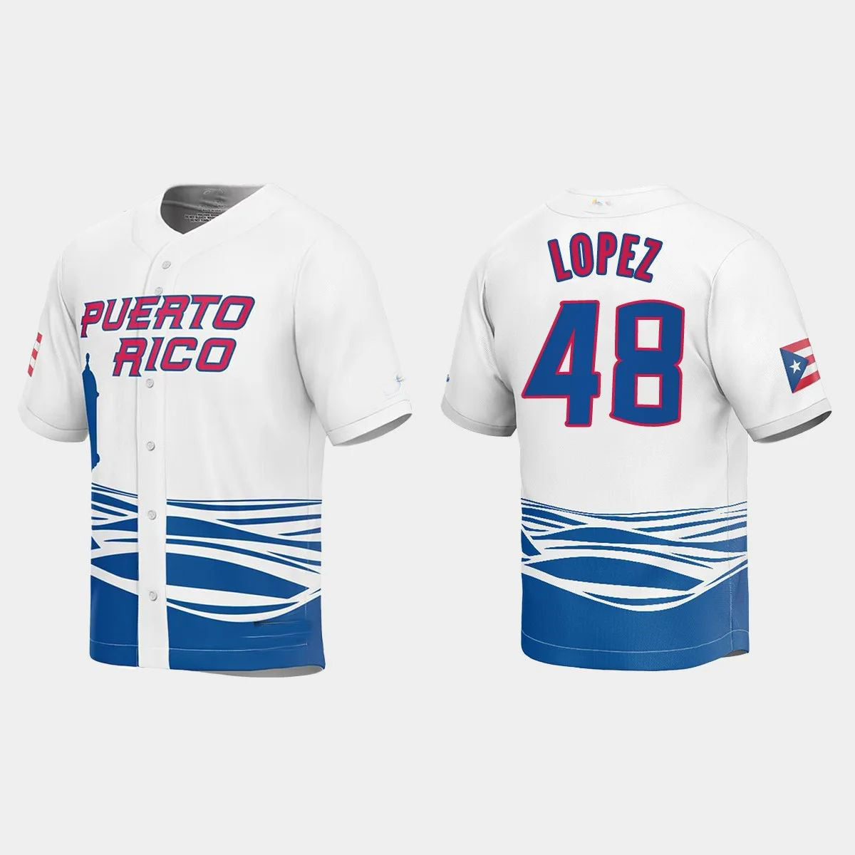 #48 JORGE LOPEZ PUERTO RICO BASEBALL 2023 WORLD BASEBALL CLASSIC JERSEY ¨C WHITE Stitches Baseball Jerseys - Main View