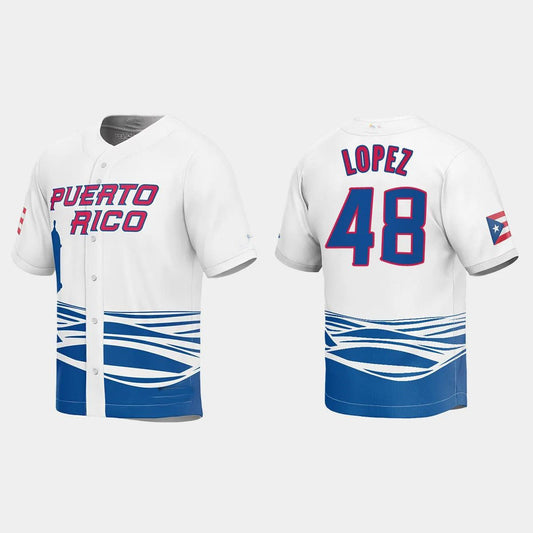 #48 JORGE LOPEZ PUERTO RICO BASEBALL 2023 WORLD BASEBALL CLASSIC JERSEY ¨C WHITE Stitches Baseball Jerseys - Main View