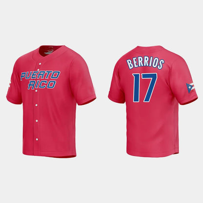 #17 JOSE BERRIOS PUERTO RICO BASEBALL 2023 WORLD BASEBALL CLASSIC JERSEY ¨C RED Stitches Baseball Jerseys - Main View