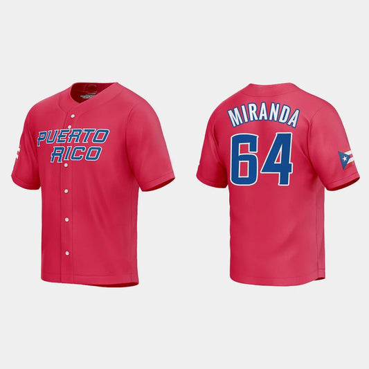 #64 JOSE MIRANDA PUERTO RICO BASEBALL 2023 WORLD BASEBALL CLASSIC JERSEY ¨C RED Stitches Baseball Jerseys - Main View