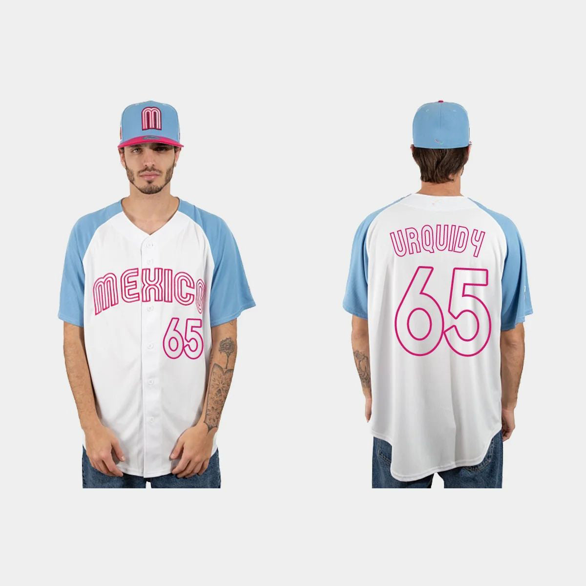 #65 JOSE URQUIDY MEXICO BASEBALL 2023 WORLD BASEBALL CLASSIC JERSEY ¨C WHITE BLUE Stitches Baseball Jerseys - Main View