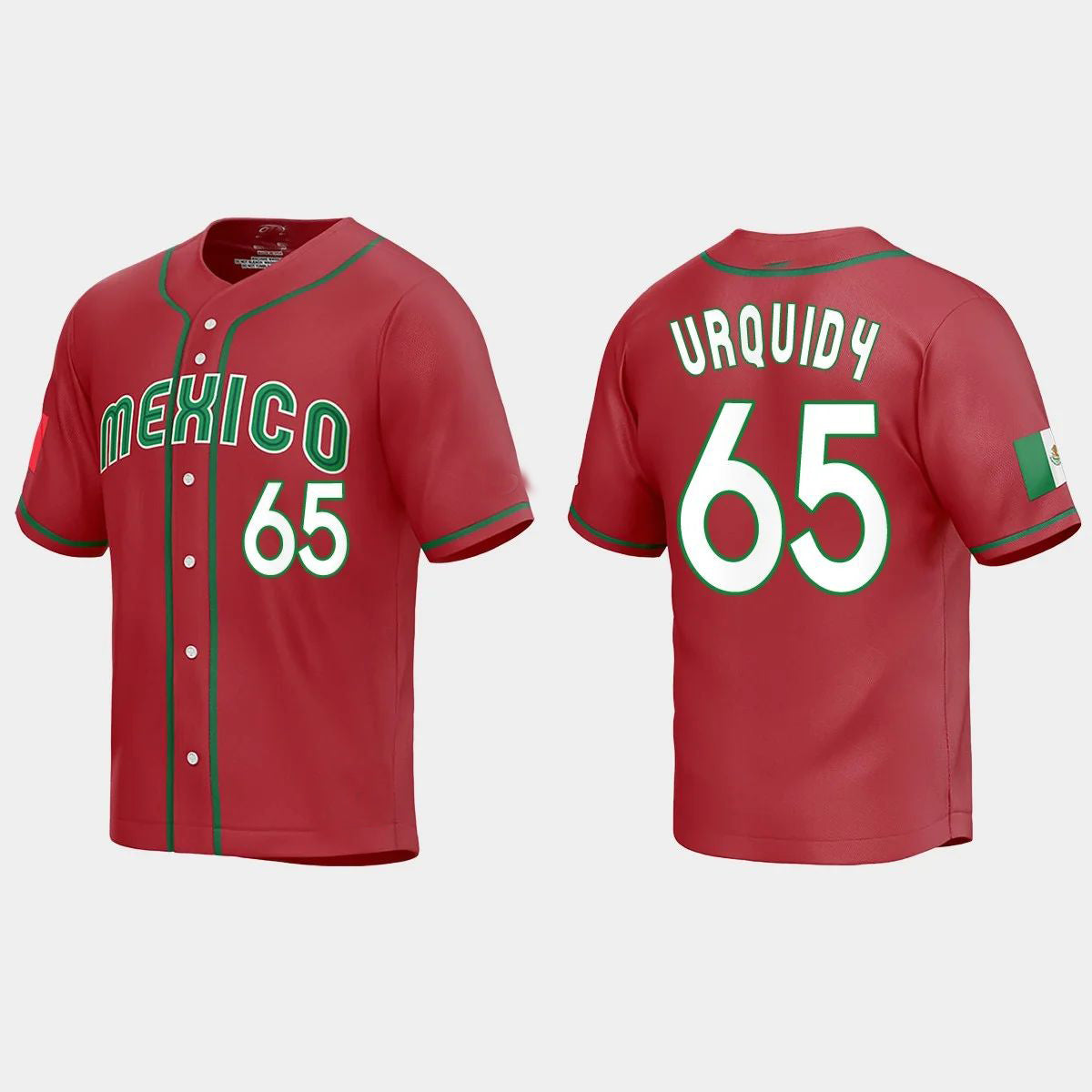#65 JOSE URQUIDY MEXICO BASEBALL 2023 WORLD BASEBALL CLASSIC REPLICA JERSEY ¨C RED Stitches Baseball Jerseys - Main View