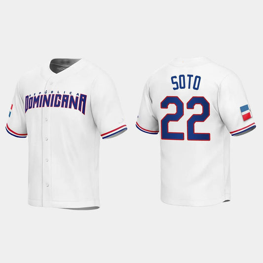 #22 JUAN SOTO DOMINICAN REPUBLIC BASEBALL 2023 WORLD BASEBALL CLASSIC REPLICA JERSEY ¨C WHITE Stitches Baseball Jerseys - Main View