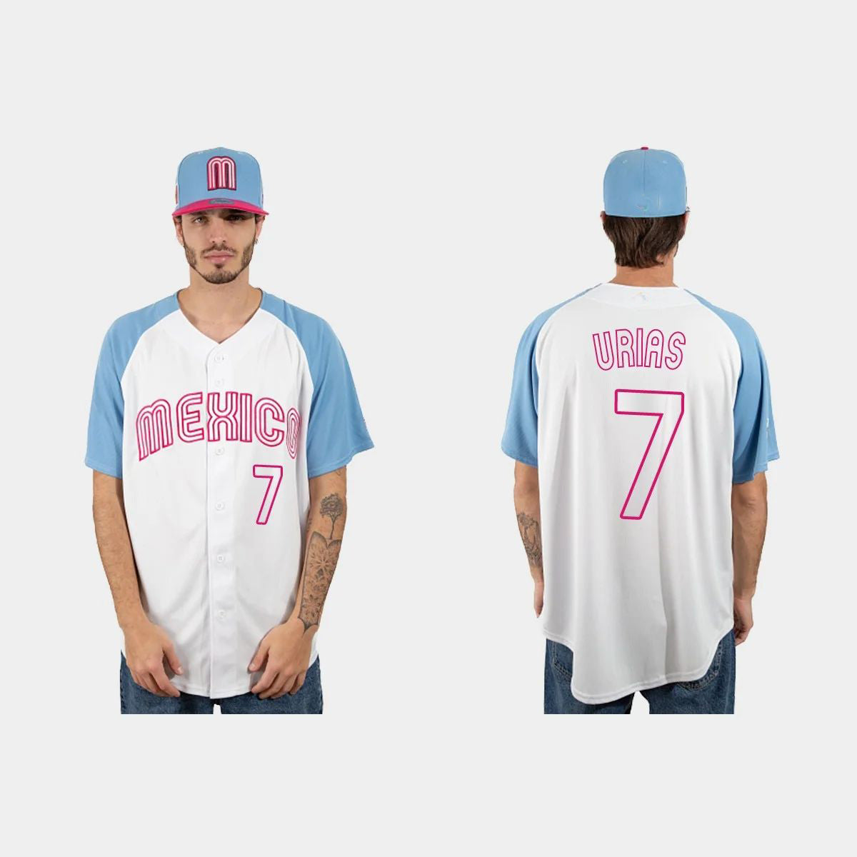 #7 JULIO URIAS MEXICO BASEBALL 2023 WORLD BASEBALL CLASSIC JERSEY ¨C WHITE BLUE Stitches Baseball Jerseys - Main View