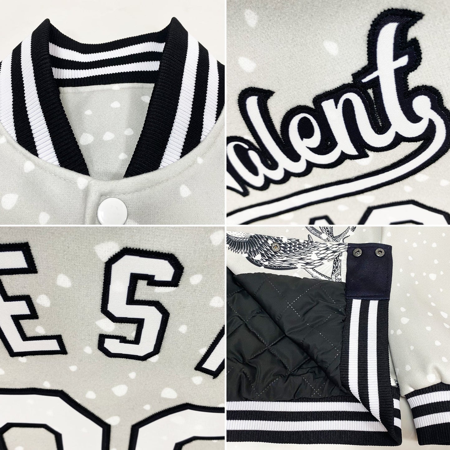 Custom White Black Merry Christmas Animals In Winter 3D Bomber Full-Snap Varsity Letterman Jacket view 4