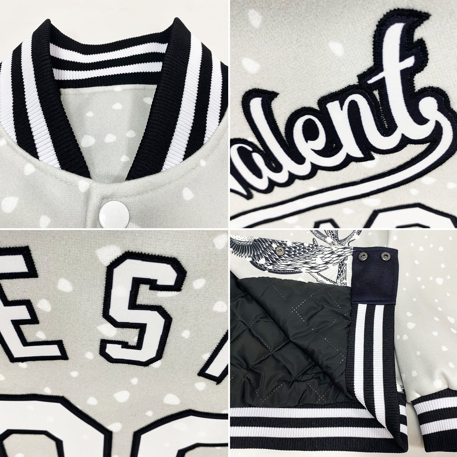 Custom White Black Merry Christmas Animals In Winter 3D Bomber Full-Snap Varsity Letterman Jacket view 4