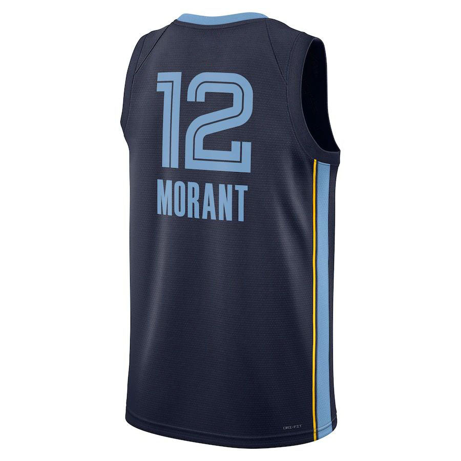 M.Grizzlies #12 Ja Morant  Unisex 2022-23 Swingman Jersey Icon Edition Navy Stitched American Basketball Jersey - Main View