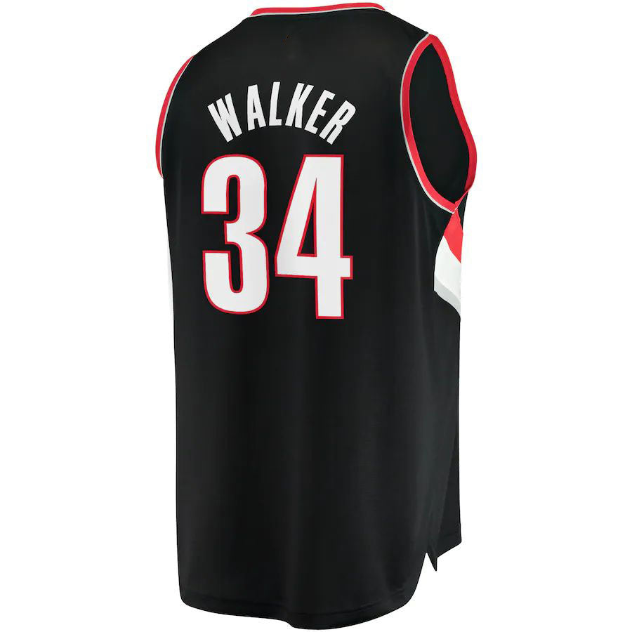 P.Trail Blazers #34 Jabari Walker Fanatics Branded 2021-22 Fast Break Replica Jersey Icon Edition Black Stitched American Basketball Jersey - Main View
