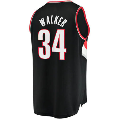 P.Trail Blazers #34 Jabari Walker Fanatics Branded 2021-22 Fast Break Replica Jersey Icon Edition Black Stitched American Basketball Jersey - Main View