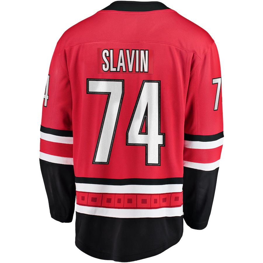C.Hurricanes #74 Jaccob Slavin Fanatics Branded Breakaway Player Jersey  Red Stitched American Hockey Jerseys - Main View