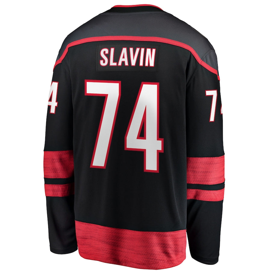 C.Hurricanes #74 Jaccob Slavin Fanatics Branded Home Breakaway Player Jersey Black Stitched American Hockey Jerseys - Main View