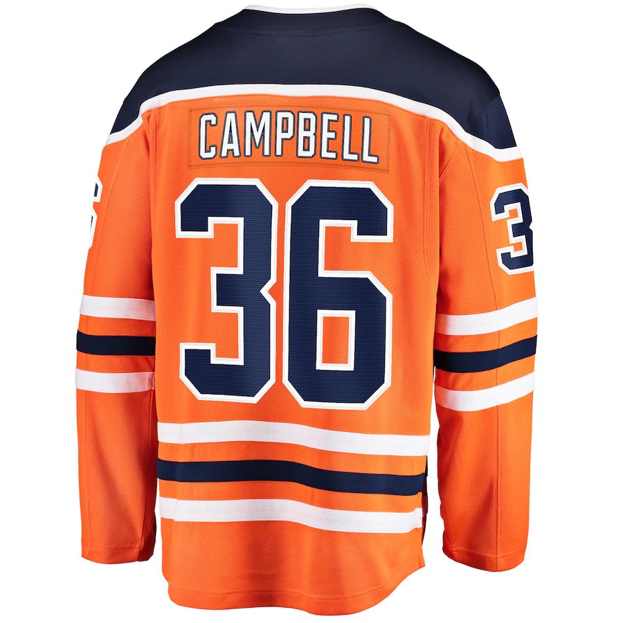 E.Oilers #36 Jack Campbell Fanatics Branded Home Breakaway Player Jersey Orange Stitched American Hockey Jerseys - Main View