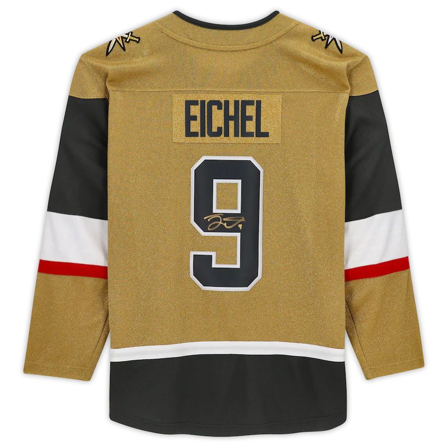 V.Golden Knights #9 Jack Eichel Fanatics Authentic Autographed Alternate Breakaway Jersey Gold Stitched American Hockey Jerseys - Main View